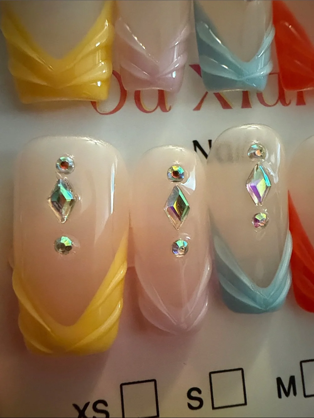 Crystal Accent Ombre handmade acrylic Press-On Nails in Pastel Shades